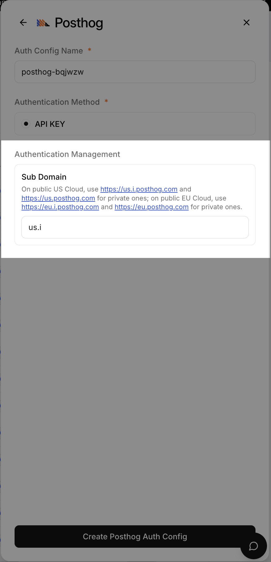 PostHog Auth Config Settings